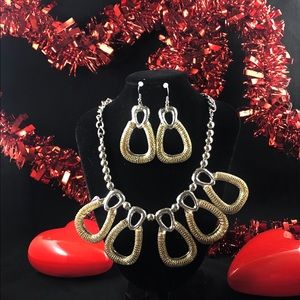 Gold and Silver Rings Necklace and Earring Set